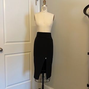 Zara high waisted midi length pencil skirt with angular slit up front left side